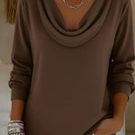 Cozy Cowl Collar Solid Color Stretch Sweater Top