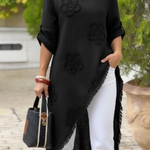 Floral Embroidered Loose-fitting Cotton Shirt Blouse