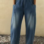 Casual Patch Pocket Loose-fitting Jeans