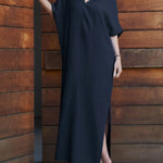 Women's Solid Color V-neck 3/4 Sleeve Casual Loose Cotton And Linen Dress