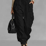 Women's Solid Color High-waisted Casual Loose Wide-leg Cargo Pants