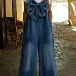 Women's Bow-tie Casual Washed Denim Wide-leg Jumpsuit
