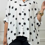 Artistic Polka Dot Print Irregular Hem Shirt