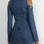 Women's Stand Collar Long Sleeve Casual Slim Fit Denim Dress