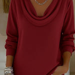 Cozy Cowl Collar Solid Color Stretch Sweater Top