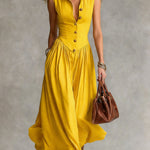 Women's Solid Color Collared Sleeveless Casual Loose Cotton Linen Dress