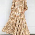 Women's Plaid Long-sleeved Cotton Dress