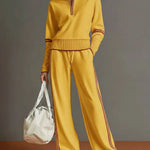 Women's Solid Color Casual Zip Art Stylish Cotton Suits
