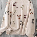 Women's Cozy Three-dimensional Embroidered And Beaded Pullover Sweater