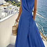 Women's Elegant Linen And Cotton Sleeveless Dress