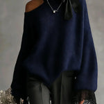 Women's Solid Color Stand-collar Long-sleeved Casual Loose Off-the-shoulder Sweater