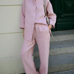 Effortless Elegance Linen Shirt And Wide-leg Pants Two-piece Set