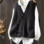 Women's Solid Color V-neck Sleeveless Loose-fitting Knitted Cardigan Vest