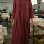 Vintage-style Pleated Linen Midi Dress