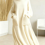 Women's Solid Color High-Neck Long-Sleeve Casual Loose Knit Dress