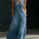 Minimalist Button-up V-neck Denim Dress