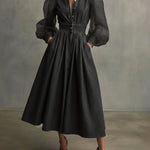 Stylish Denim Dress With Organza Sleeves And Buttons