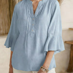 Women's V-neck 3/4 Sleeve Casual Loose Linen Top