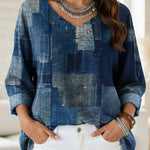 Women's Retro Patchwork Print Casual Denim Shirt
