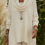 Elegant Draped Collar Irregular Hem Sweater Pullover