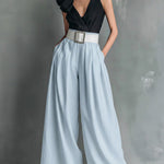 Women's Solid Color High-waisted Casual Loose Cotton Wide-leg Pants