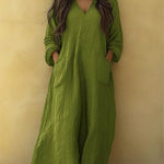 Women's Solid Color Art Print Casual Cotton Linen Dress