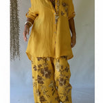 Casual Floral Print Linen And Cotton Shirt And Trousers Two-piece Set