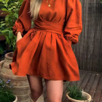 Waist-tie Linen And Cotton Mini Dress