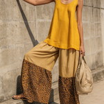 Casual Leopard Print Color-block Loose Cotton Two-piece Set