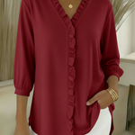 Casual Ruffled V-neck Cotton Top