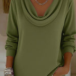 Cozy Cowl Collar Solid Color Stretch Sweater Top