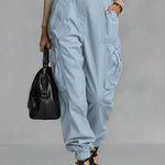 Women's Solid Color High-waisted Casual Loose Wide-leg Cargo Pants