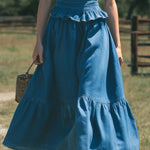 Women's Retro Elegant Stylish Zip High-Neck Sleeveless Ruffled Denim Dress