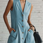 Elegant Lapel Button-up Loose-fitting Linen Jumpsuit