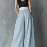 Women's Solid Color High-waisted Casual Loose Cotton Wide-leg Pants