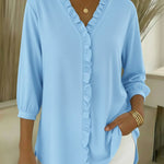 Casual Ruffled V-neck Cotton Top