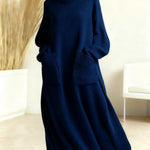 Women's Solid Color High-Neck Long-Sleeve Casual Loose Knit Dress