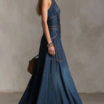Stylish Slim Fit Sleeveless Denim Maxi Dress