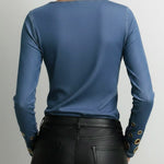 Women's Round Neck Long Sleeve Faux Denim Stretch Casual Loose Denim Top