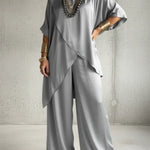 Women's Elegant Satin Top And Wide-leg Pants Two-piece Set