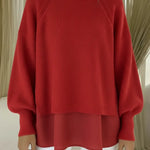 Women's Comfortable Patchwork Faux Two-piece Lantern Sleeve Sweater