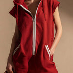 Women's V-neck Sleeveless Casual Loose Hooded Jumpsuit Shorts