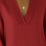 Elegant Pleated V-neck A-line Linen Top