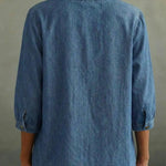 Women's Casual Denim Ruffled V-Neck 3/4 Sleeve Top