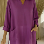 Women's Casual Loose-fitting Pocket Linen And Cotton Shirt