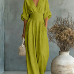 Elegant Vacation Casual Fashion V-neck Waist Jumpsuit