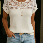 Women's Casual Patchwork Lace Crew Neck Vest