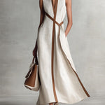 Women’s Stand-Up Collar Sleeveless Casual Loose Cotton and Linen Dress