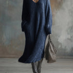 Women's Solid Color V-Neck Casual Loose Knit Dress