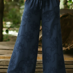Cozy Romantic Floral Embroidery Cotton Wide-leg Pants